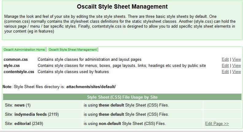Fig 5.5a: Site CSS Stylesheets edit page